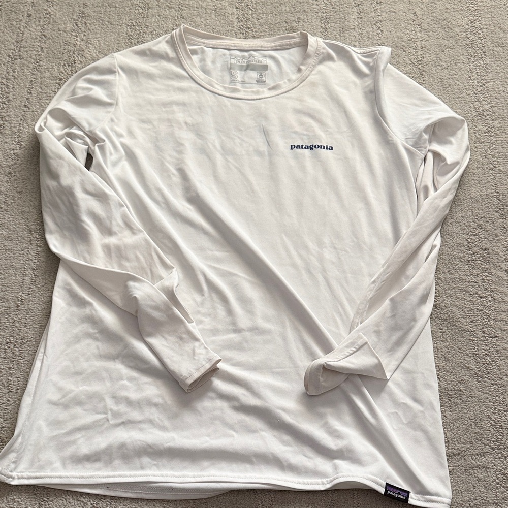 Patagonia Capilene White Long-Sleeve Crew Tee with Chest Logo